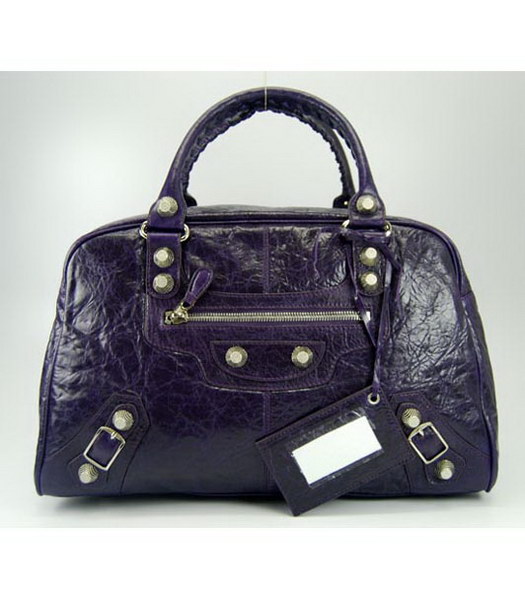 Balenciaga Agnello Tote Large Bag in viola scuro agnello